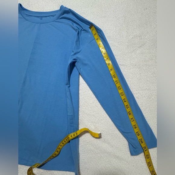 Garnet Hill Women Large Blue Side Slits Lagenlook Long Sleeve T-Shirt Pullover - Picture 7 of 8